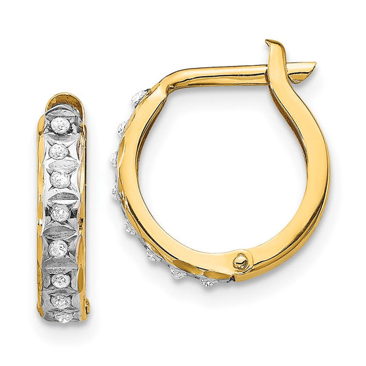 14K Yellow Gold Diamond Fascination Round Hinged Hoop Earrings