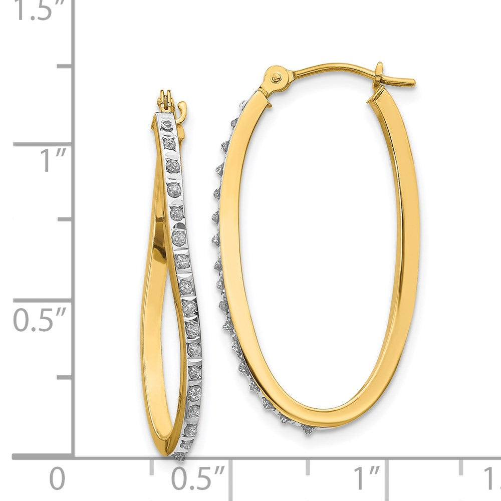 14K Yellow Gold Diamond Fascination Twist Hinged Hoop Earrings