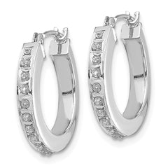 14K White Gold Diamond Fascination Round Hinged Hoop Earrings