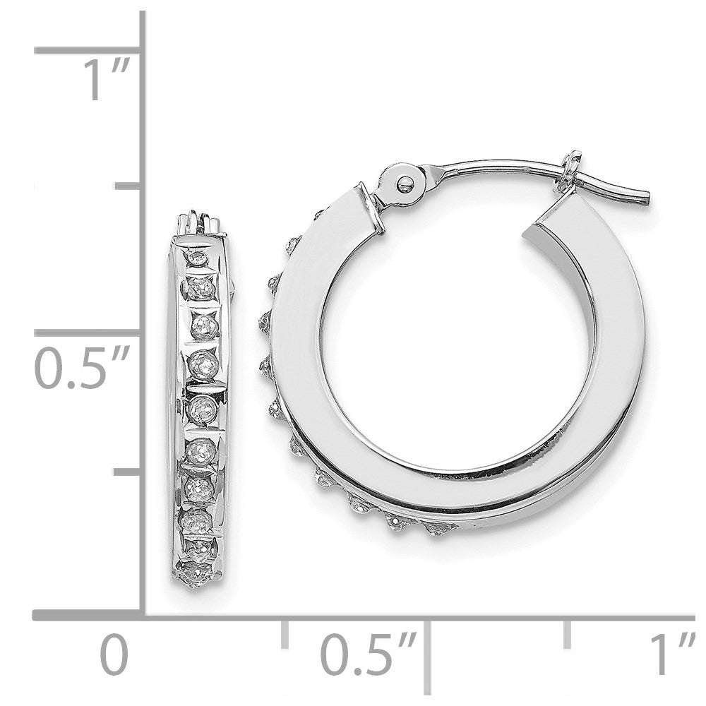 14K White Gold Diamond Fascination Round Hinged Hoop Earrings