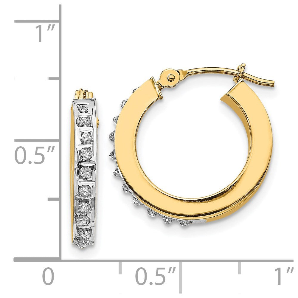 14K Yellow Gold Diamond Fascination Round Hinged Hoop Earrings