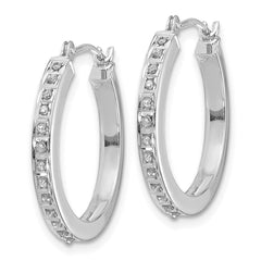 14K White Gold Diamond Fascination Round Hinged Hoop Earrings