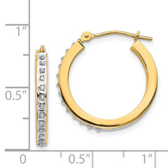 14K Yellow Gold Diamond Fascination Round Hinged Hoop Earrings