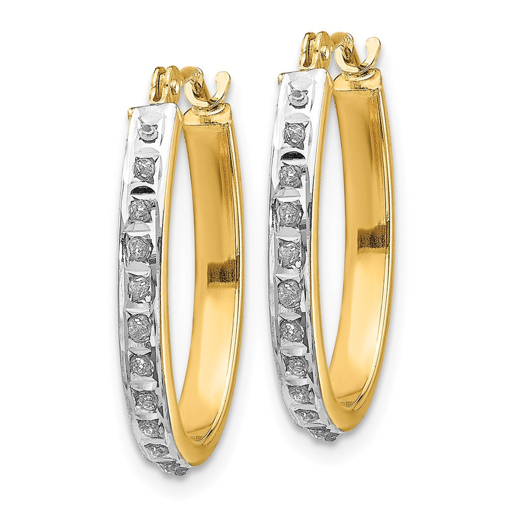 14K Yellow Gold Diamond Fascination Oval Hinged Hoop Earrings