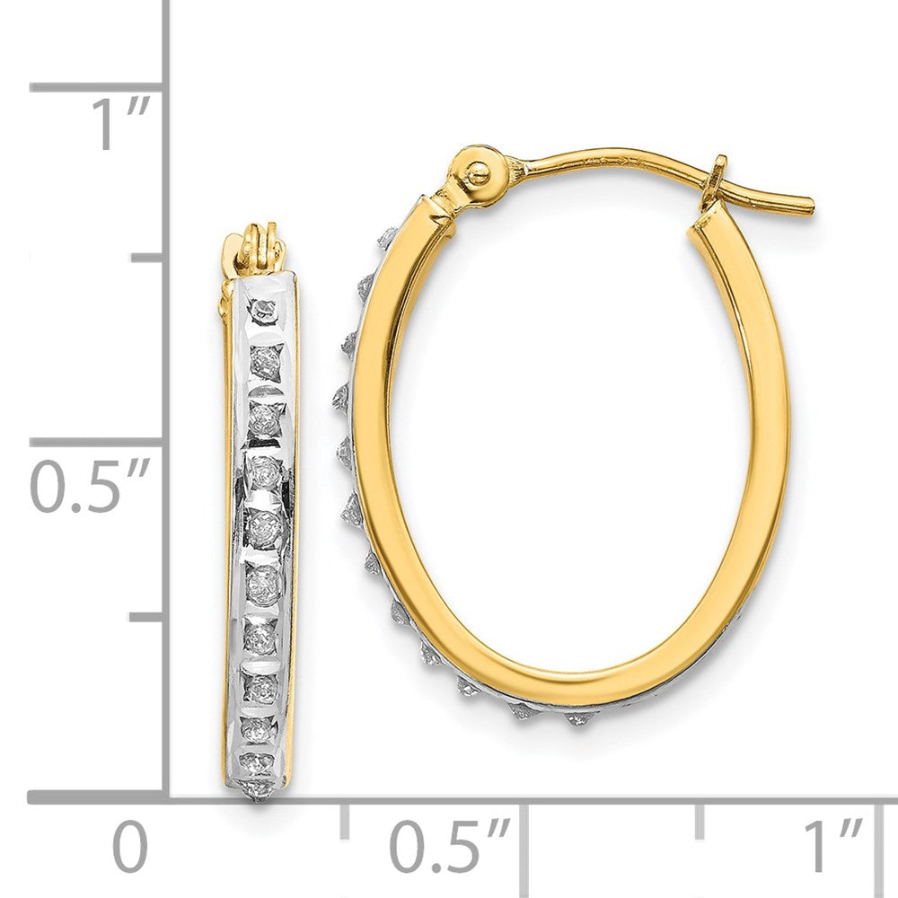 14K Yellow Gold Diamond Fascination Oval Hinged Hoop Earrings