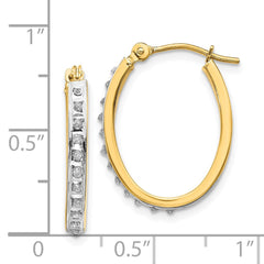 14K Yellow Gold Diamond Fascination Oval Hinged Hoop Earrings