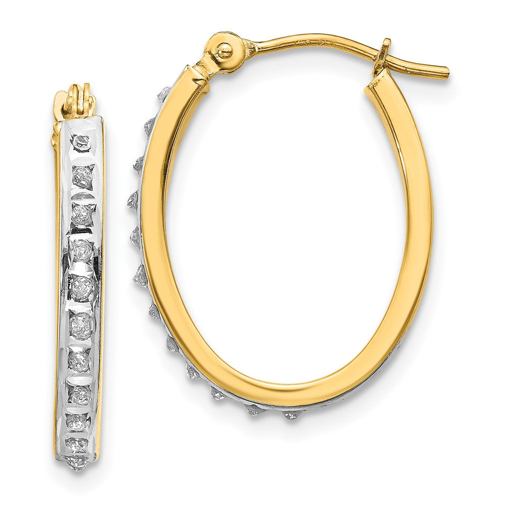 14K Yellow Gold Diamond Fascination Oval Hinged Hoop Earrings