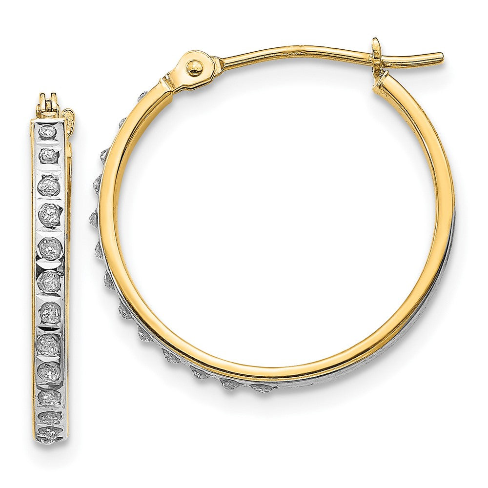 14K Yellow Gold Diamond Fascination Round Hinged Hoop Earrings