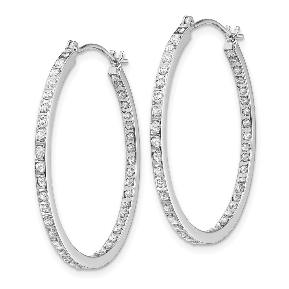 14K White Gold Diamond Fascination Round Hinged Hoop Earrings