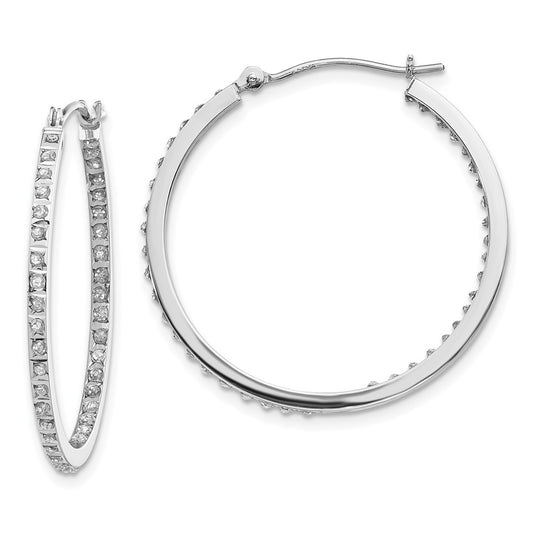 14K White Gold Diamond Fascination Round Hinged Hoop Earrings