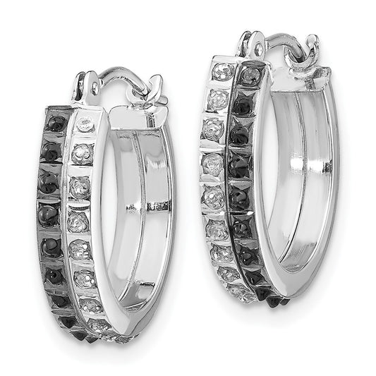 14K White Gold Diamond Fascination B & with Diamond Round Hinged Hoop Earrings