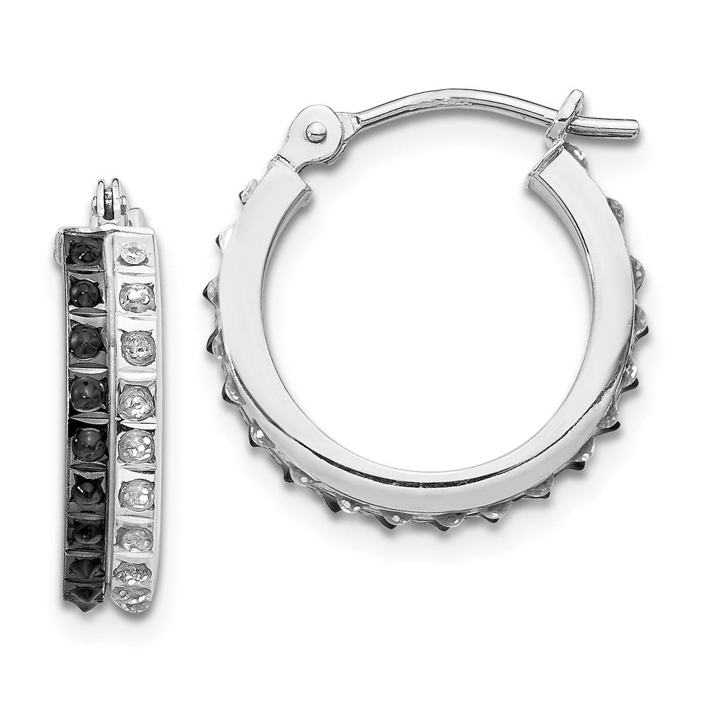 14K White Gold Diamond Fascination B & with Diamond Round Hinged Hoop Earrings