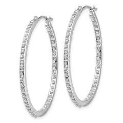 14K White Gold Diamond Fascination Round Hinged Hoop Earrings