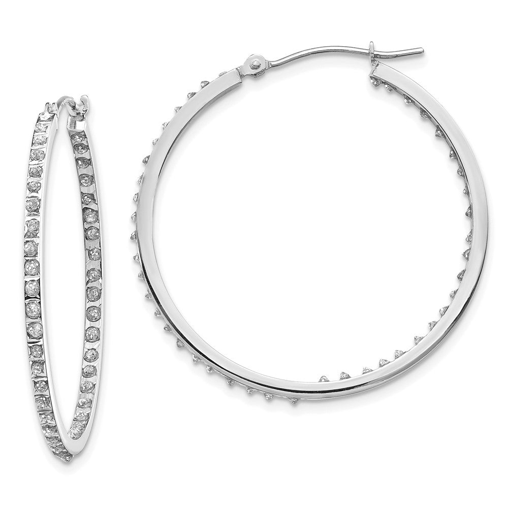 14K White Gold Diamond Fascination Round Hinged Hoop Earrings