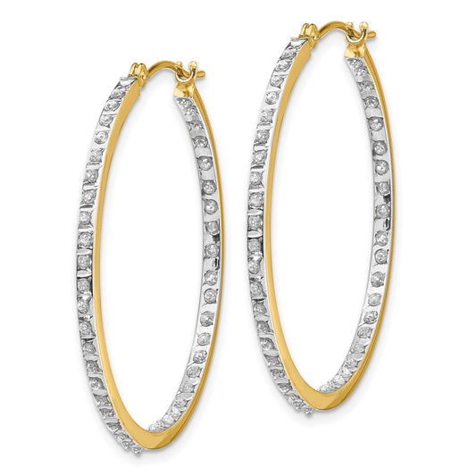 14K Yellow Gold Diamond Fascination Round Hinged Hoop Earrings