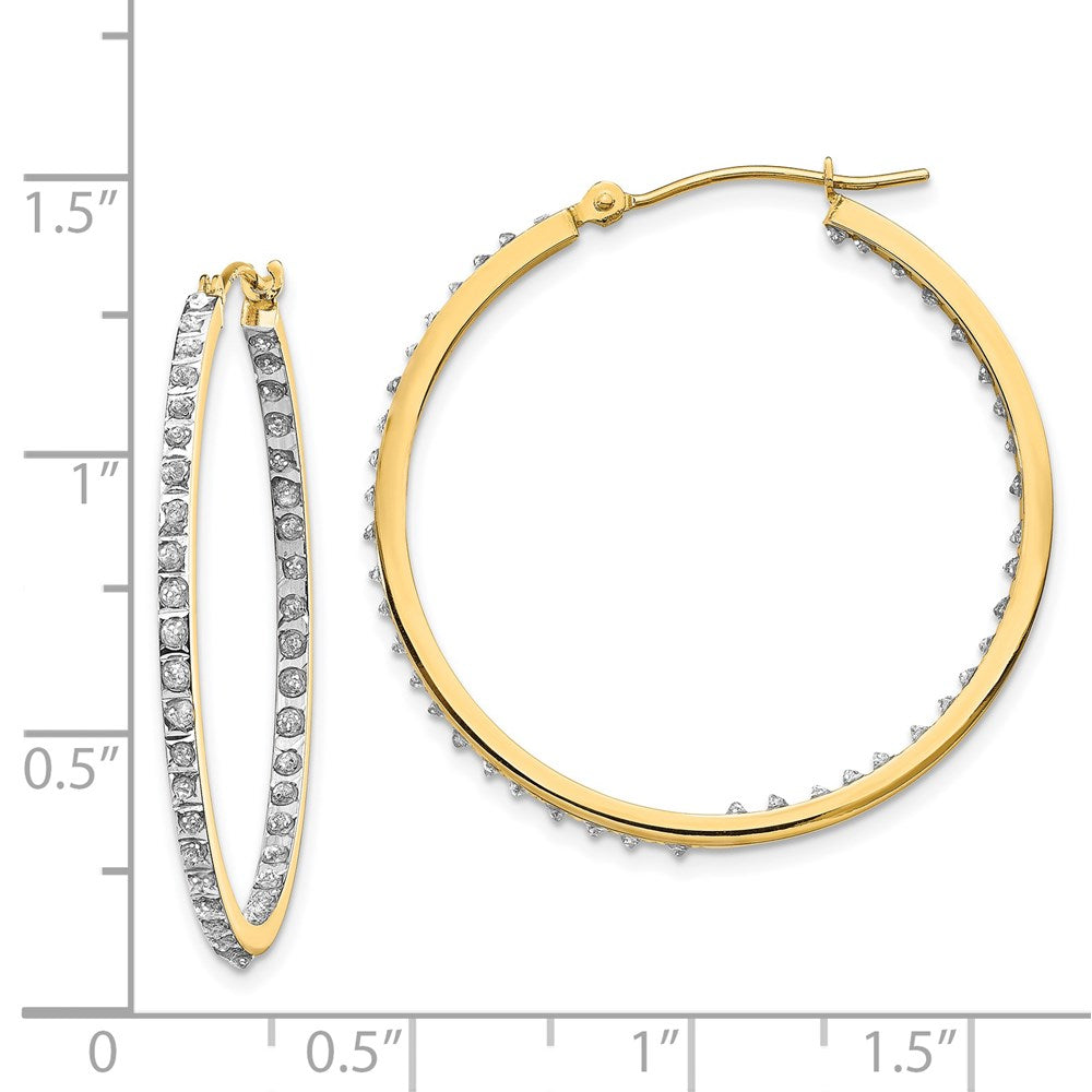 14K Yellow Gold Diamond Fascination Round Hinged Hoop Earrings