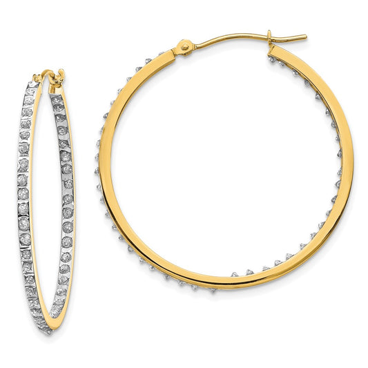 14K Yellow Gold Diamond Fascination Round Hinged Hoop Earrings