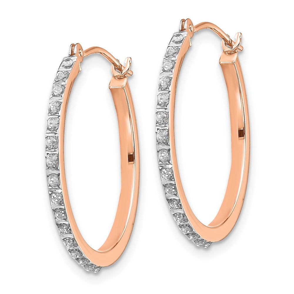 14K Rose Gold Diamond Fascination Round Hinged Hoop Earrings