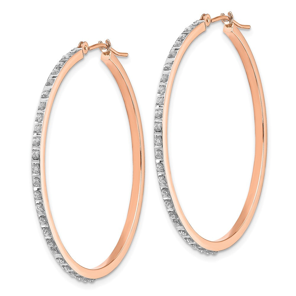 14K Rose Gold Diamond Fascination Round Hinged Hoop Earrings