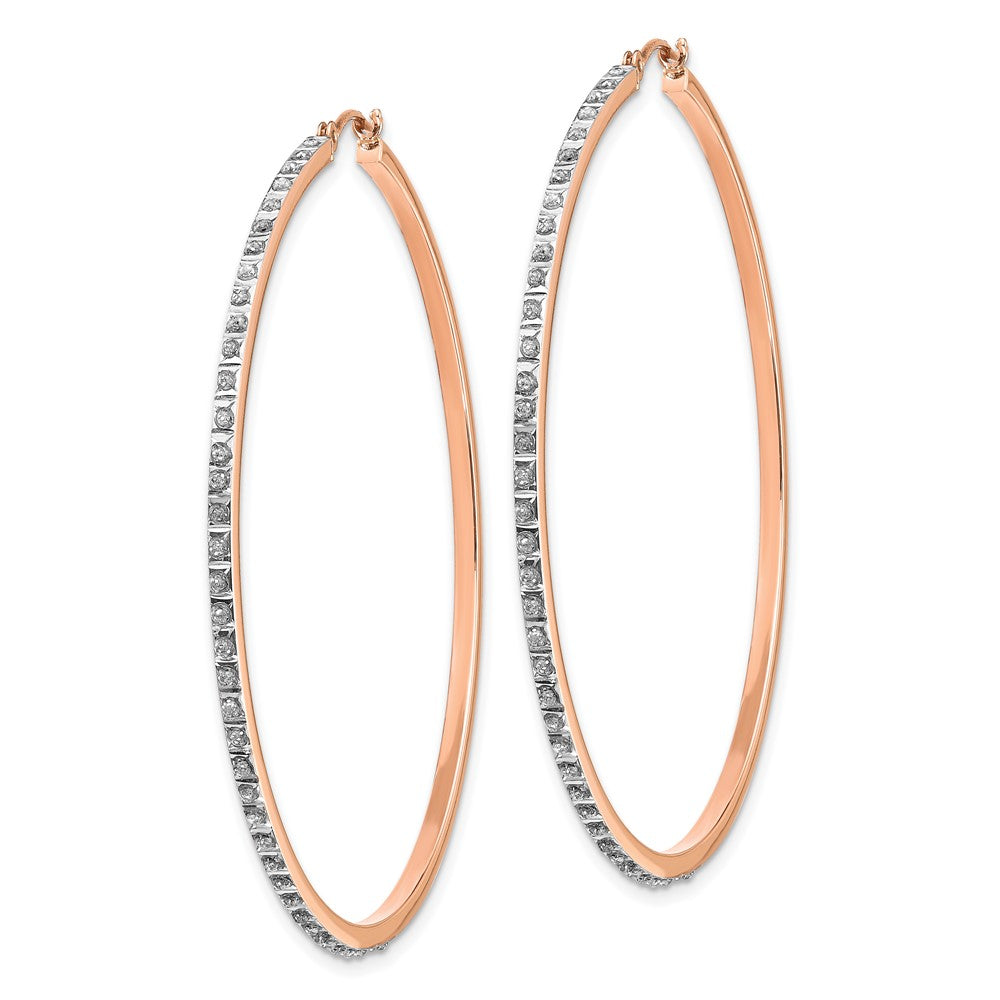 14K Rose Gold Diamond Fascination Round Hinged Hoop Earrings