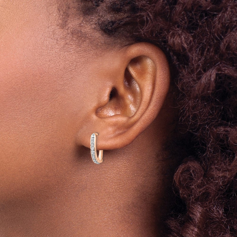 14K Rose Gold Diamond Fascination Oval Leverback Hinged Hoop Earrings