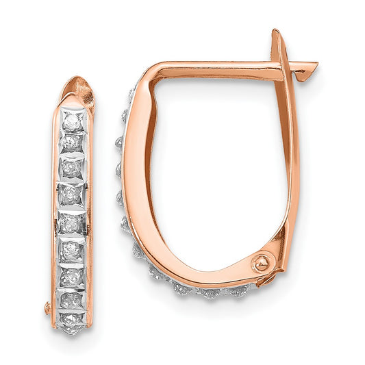 14K Rose Gold Diamond Fascination Oval Leverback Hinged Hoop Earrings