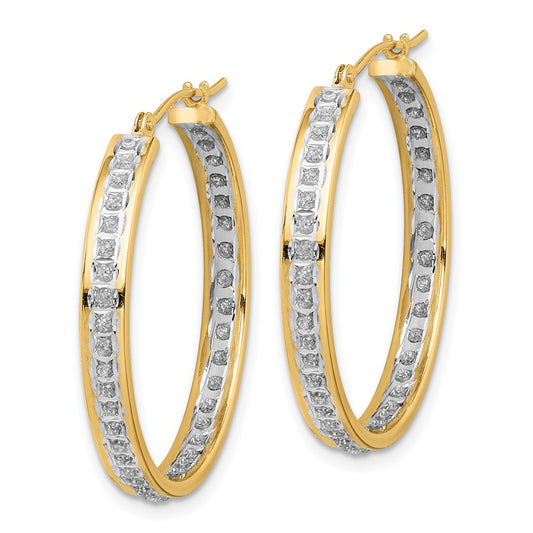 14K Yellow Gold Diamond Fascination In Out Hoop Earrings