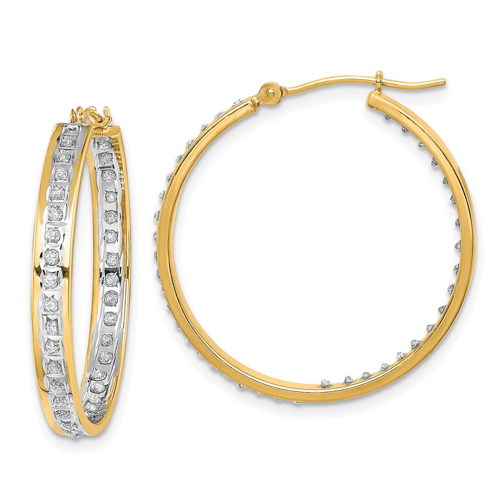 14K Yellow Gold Diamond Fascination In Out Hoop Earrings