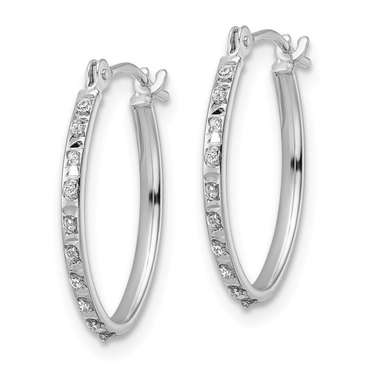 14K White Gold Diamond Fascination Oval Hoop Earrings