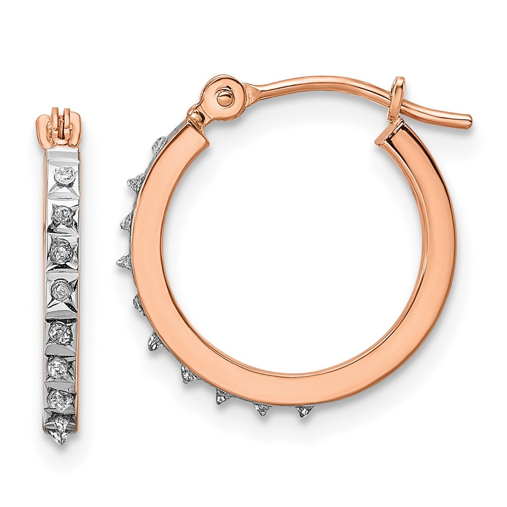 14K Rose Gold Diamond Fascination Round Hoop Earrings