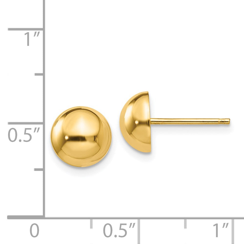 14K Yellow Gold Polished 8mm Half Ball Post Earrings