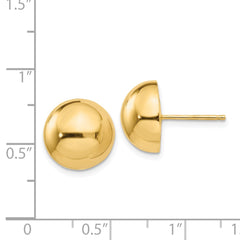 14K Yellow Gold Polished 12mm Half Ball Post Earrings