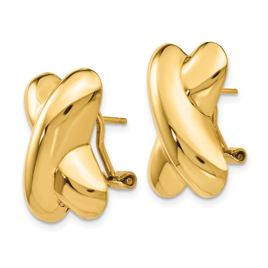 14K Yellow Gold Polished X Omega Back Post Earrings