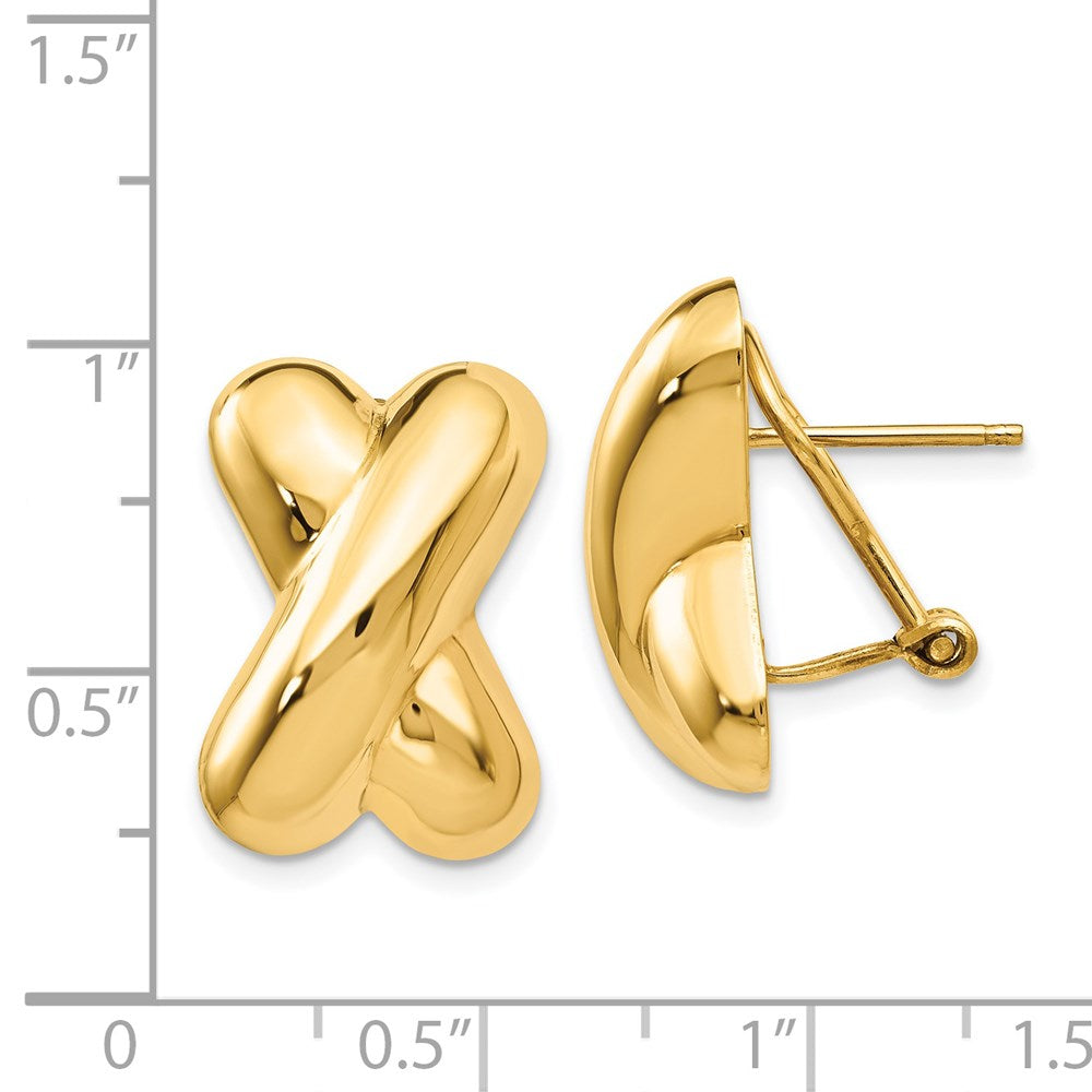 14K Yellow Gold Polished X Omega Back Post Earrings