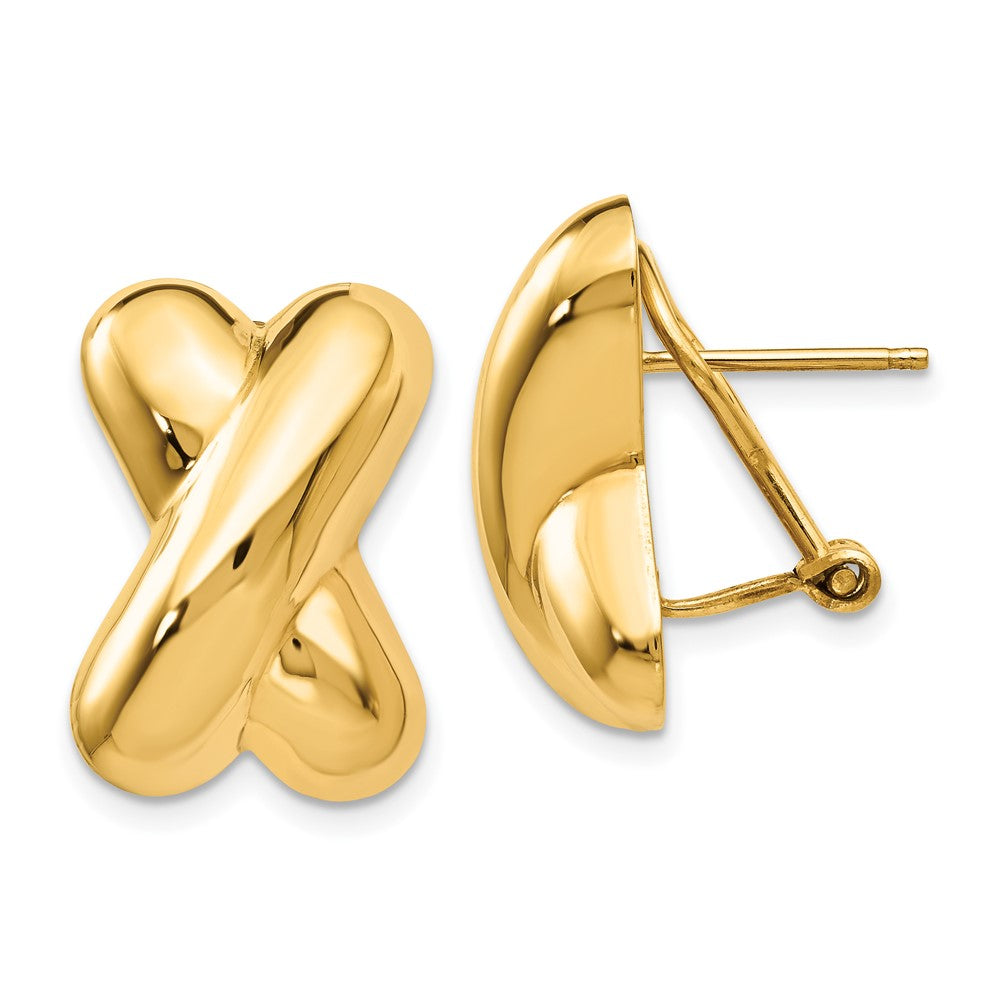 14K Yellow Gold Polished X Omega Back Post Earrings