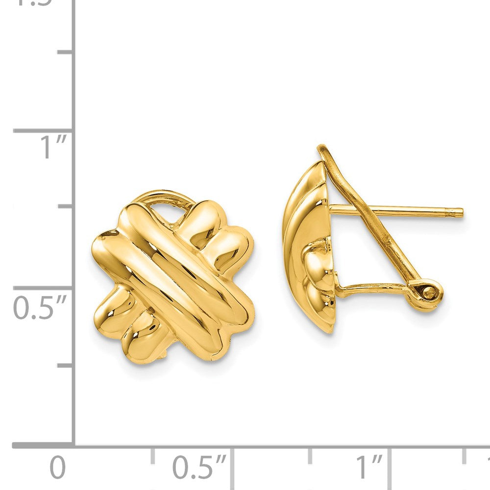 14K Yellow Gold Polished X Omega Back Post Earrings