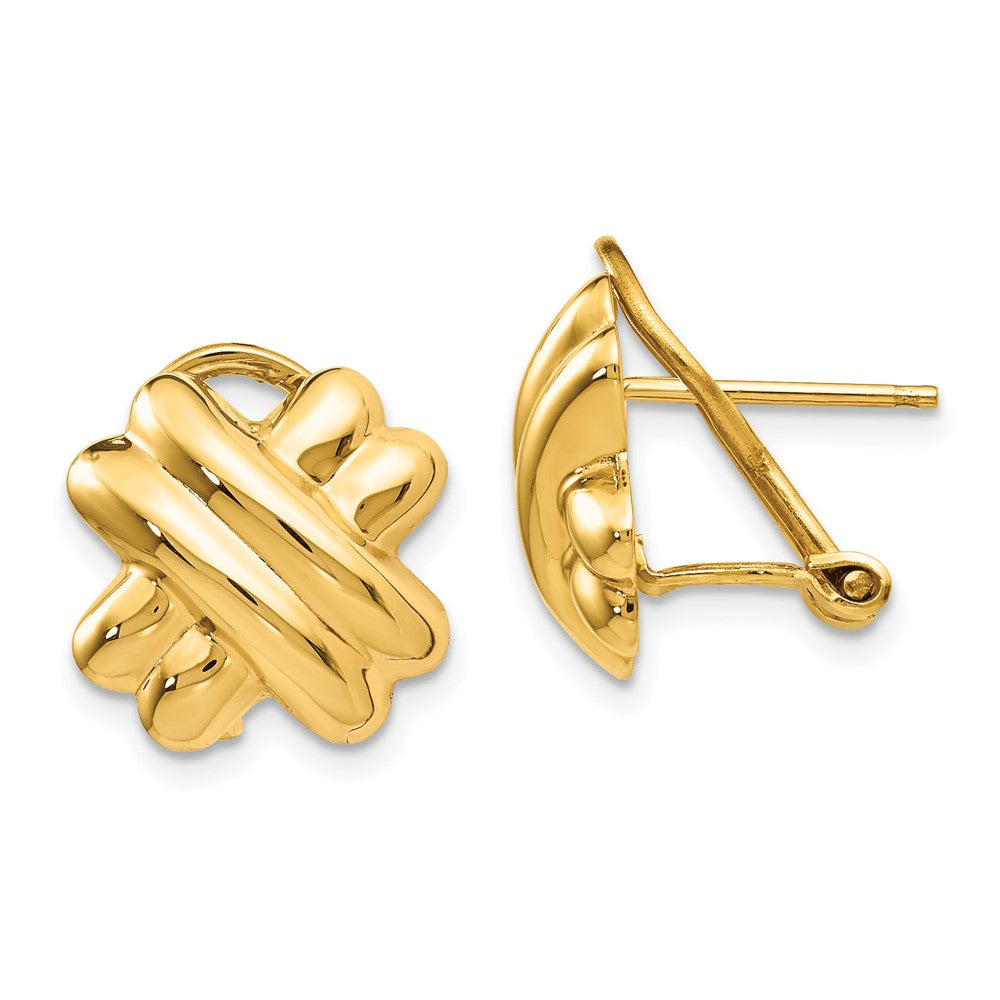 14K Yellow Gold Polished X Omega Back Post Earrings