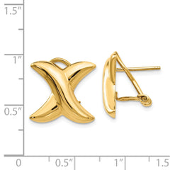 14K Yellow Gold Polished X Omega Back Post Earrings