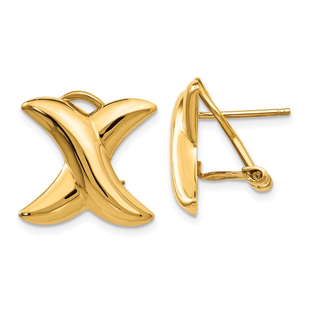 14K Yellow Gold Polished X Omega Back Post Earrings