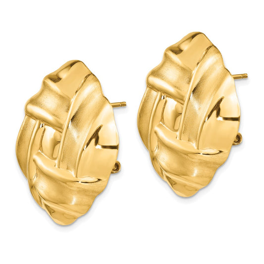 14K Yellow Gold Polished & Satin Omega Back Post Earrings