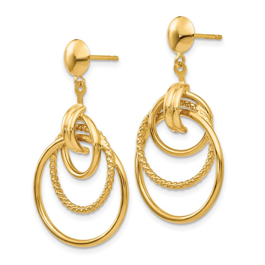 14K Yellow Gold Polished and Textured Intertwined Circle Post Earrings