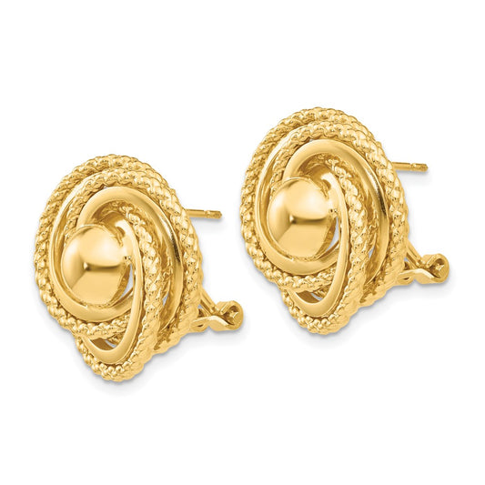 14K Yellow Gold Polished & Twisted Fancy Omega Back Post Earrings