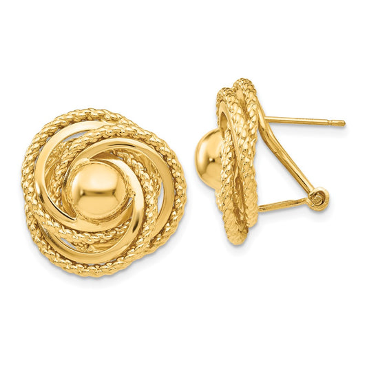 14K Yellow Gold Polished & Twisted Fancy Omega Back Post Earrings