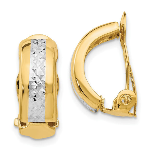 14K Two-Tone Gold Polished & Diamond-cut Non-pierced Earrings