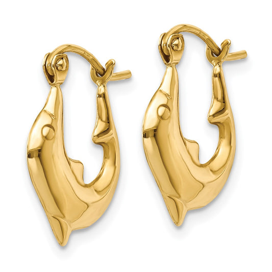 14K Yellow Gold Polished Dolphin Hoop Earrings