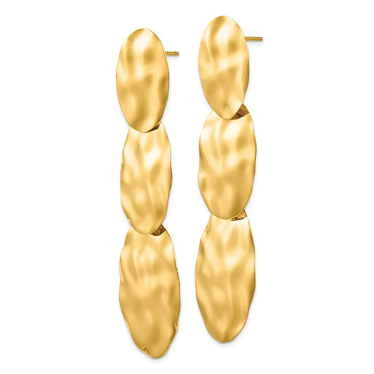 14K Yellow Gold Polished Hammered Dangle Earrings