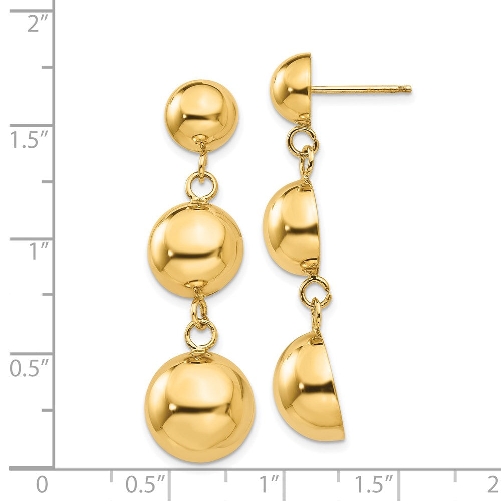 14K Yellow Gold Polished Half Ball Dangle Earrings