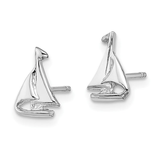 14K White Gold Mini Sailboat Post Earrings