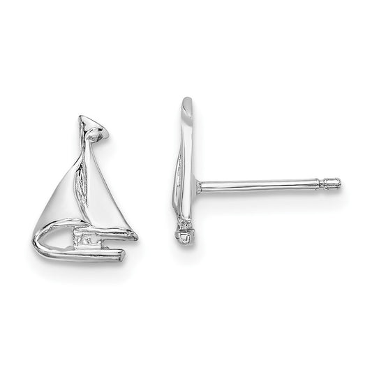 14K White Gold Mini Sailboat Post Earrings