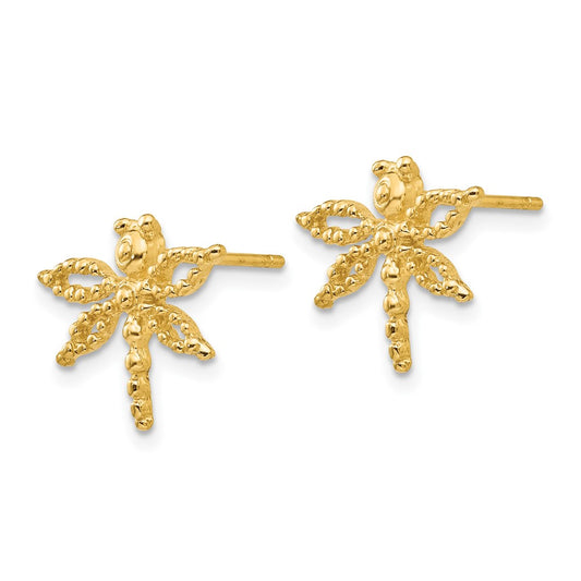 14K Yellow Gold Dragonfly Post Earrings